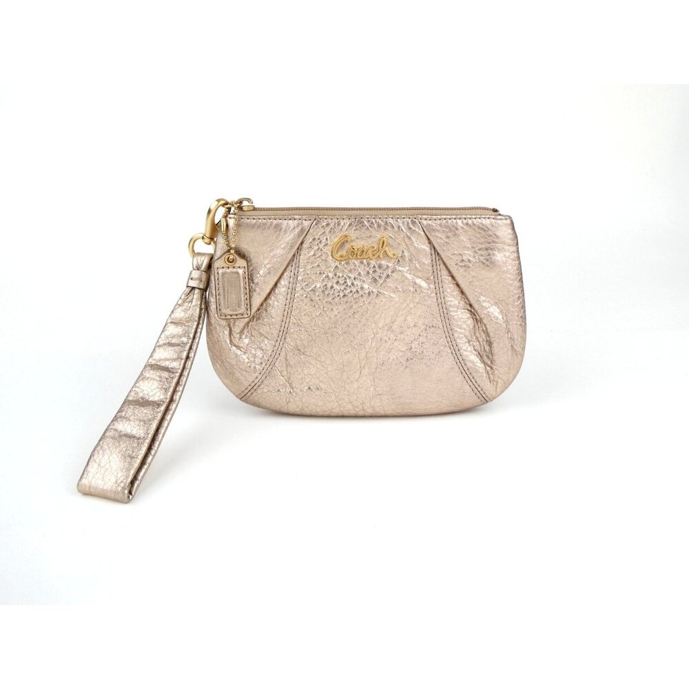 Coach Rose Gold Metallic Leather Zip Wristlet